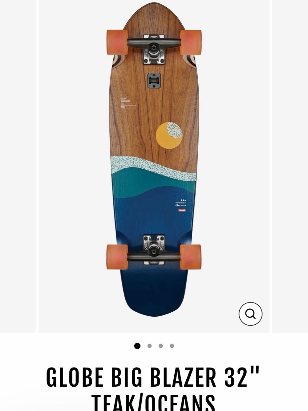 Globe Cruiser Skateboard Deck in Blue with Orange Wheels